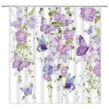 Flower Butterfly Shower Curtain Floral 70"W x 70"L (Pack of 1) Purple — custom printed polyester bath curtain