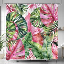 Tropical Palm Leaves Shower Curtain, Watercolor Monstera Leaf Jungle Botanica... — custom printed polyester bath curtain
