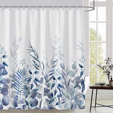 AWERT Blue Leaves Shower Curtain for Bathroom, Waterproof, Quick-Drying — custom printed polyester bath curtain