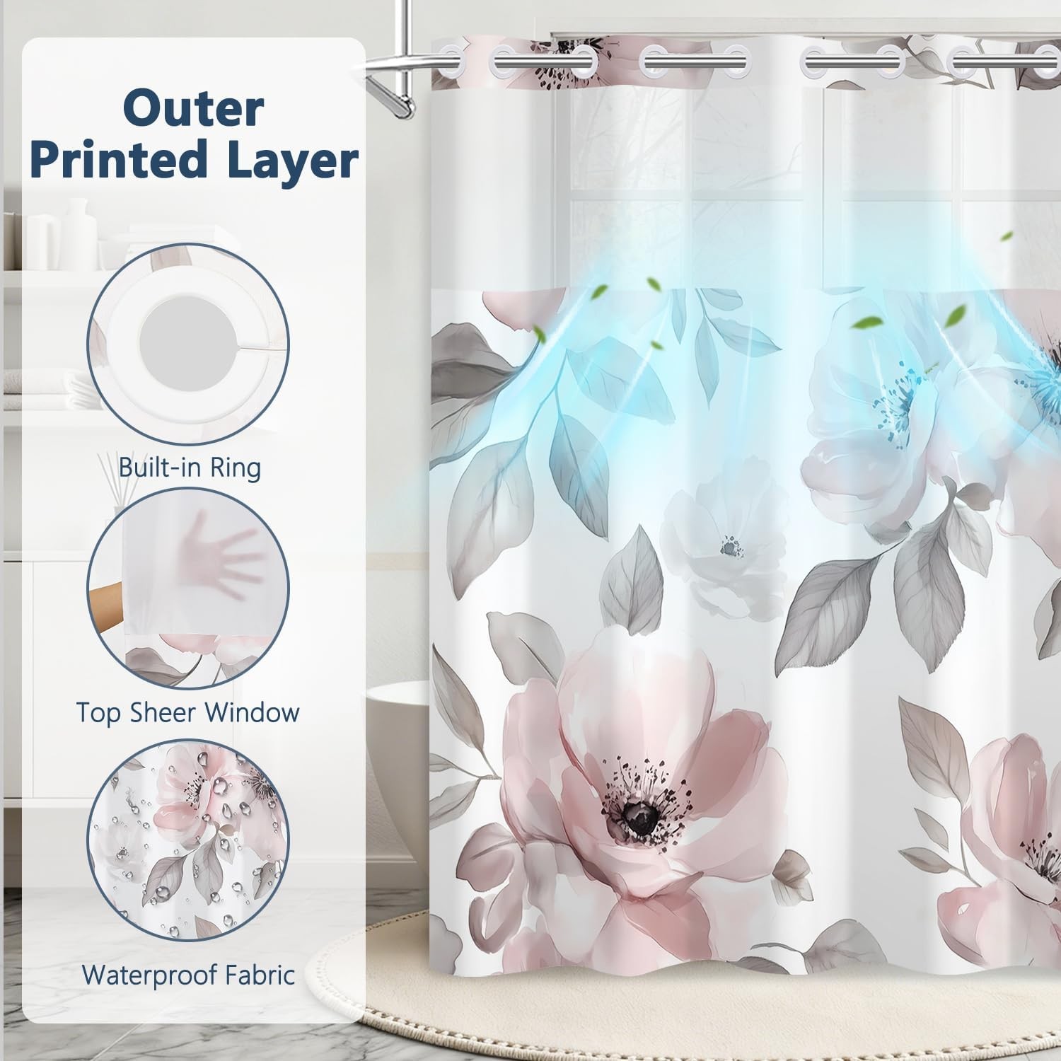 Custom Printed Bath Curtain — custom printed polyester bath curtain detail view