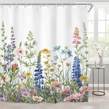 Wildflower Floral Shower Curtain for Bathroom Decor 72Wx72H Watercolor Flower — custom printed polyester bath curtain
