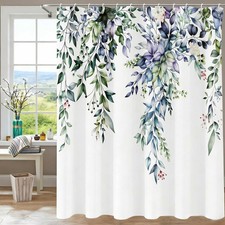 Spring Floral Eucalyptus Watercolor Green Plant Leaves Shower Curtain 72x72 — custom printed polyester bath curtain