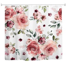 72x84 Inch Gooodbath Floral Shower Curtain Pink Rose Waterproof Fabric Hooks — custom printed polyester bath curtain