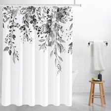 Black Eucalyptus Shower Curtain Sets Watercolor Grey Leaves Floral 72x84 Inch — custom printed polyester bath curtain