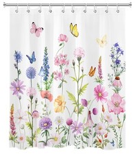 Butterfly Colourful Flower Watercolor Shower Curtain Bathroom Accessories Set — custom printed polyester bath curtain