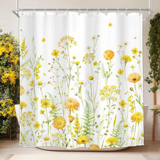 Floral Shower Curtain Yellow Blooming Daisy 72"W X 72"L (Pack of 1) G-Yellow — custom printed polyester bath curtain