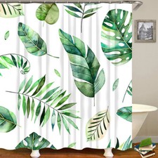 Chic Tropical Palm Leaf Polyester Bath Tub Shower Curtain With Hooks Rings 71" — custom printed polyester bath curtain