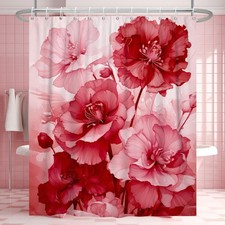 Red Rose Floral Shower Curtain Set Hooks Pink Flowers Waterproof 72x72 Inch — custom printed polyester bath curtain