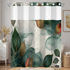 Abstract Botanical Leaf Shower Curtain No Hooks with Liner - 71″W X 74″L Waterpr — custom printed polyester bath curtain