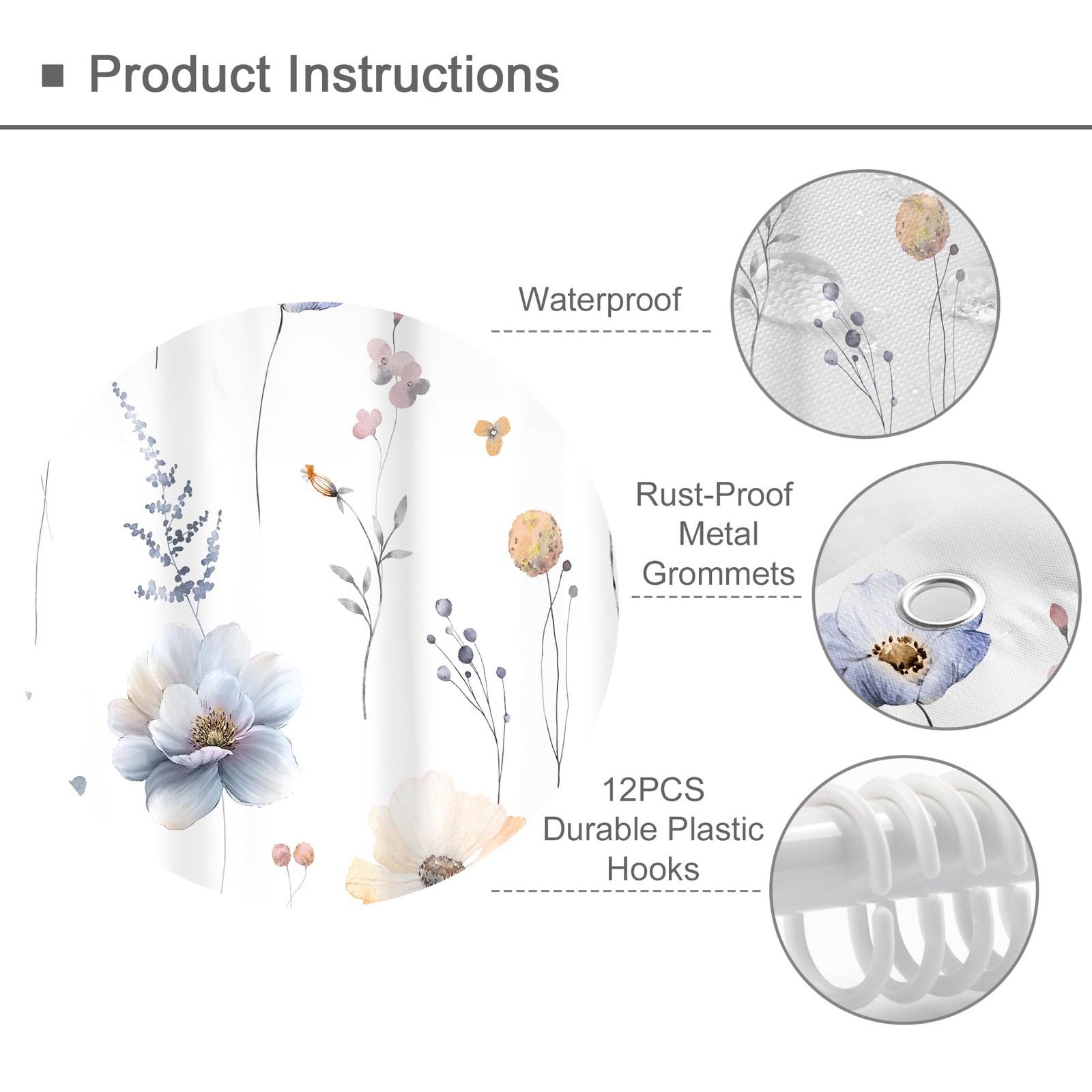 Custom Printed Bath Curtain — custom printed polyester bath curtain detail view