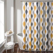 Mid Century Geo Shower Curtain 72" x 72" Gold & Gray — custom printed polyester bath curtain