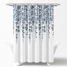 72-inch White Navy and Light Blue Floral Vines and Flowers Shower Curtain — custom printed polyester bath curtain