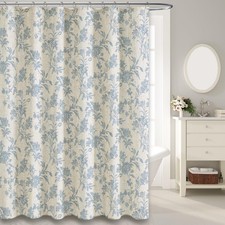 Blue Stall Shower Curtain Floral Cotton Linen Cottagecore Bathroom 72x36 Inch — custom printed polyester bath curtain