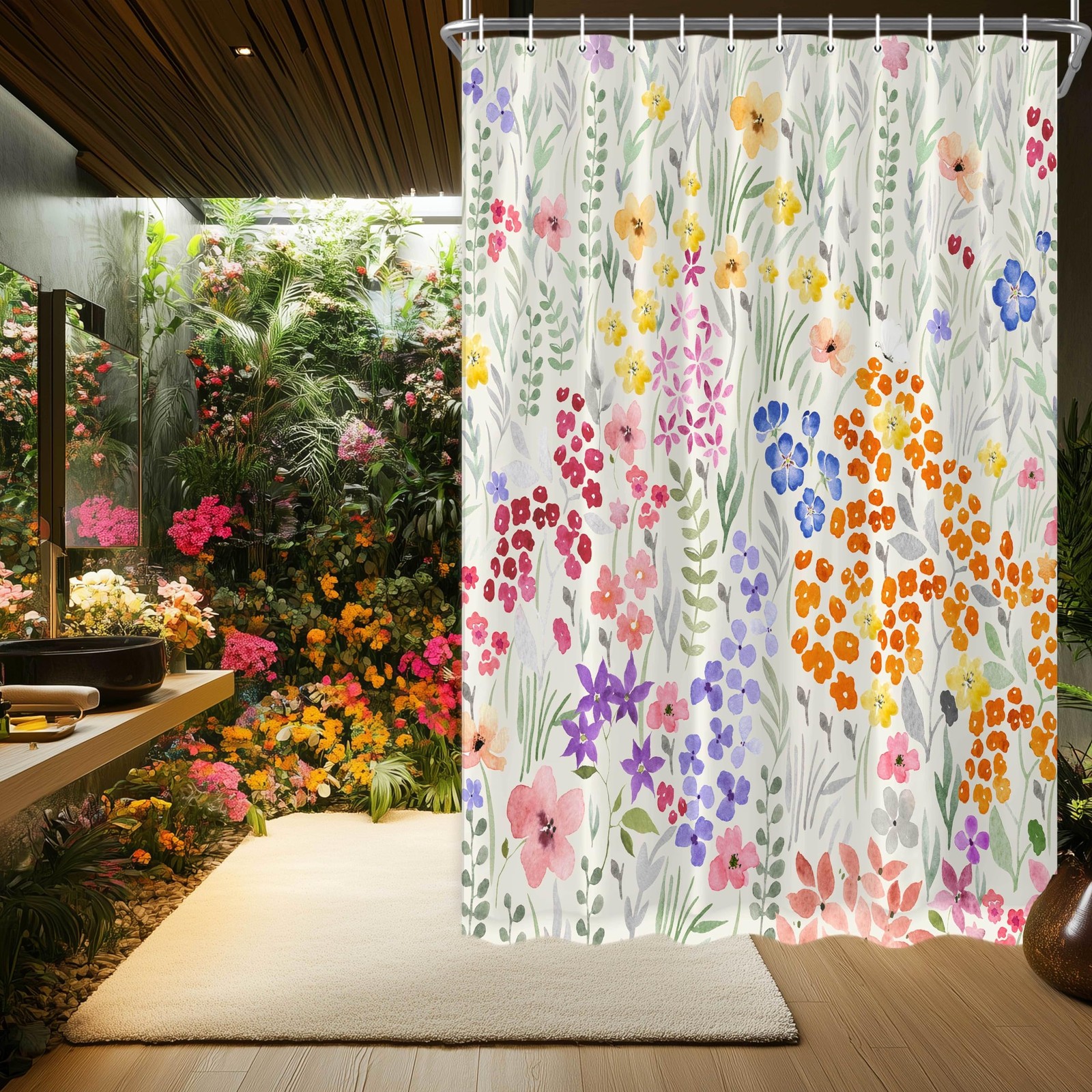 Custom Printed Bath Curtain — custom printed polyester bath curtain detail view