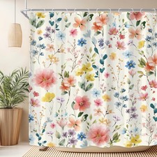 Cute Floral Shower Curtain for Bathroom Decor 72Wx72H Boho Colorful Wildflowe... — custom printed polyester bath curtain