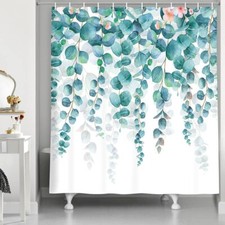 Cute Modern Leaves Shower Curtain Fabric 70-84in Long Shower Curtain and Rug Set — custom printed polyester bath curtain