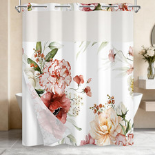 No Hook Shower Curtain with Snap in Removable Liner, Double Layer Waterproof Bat — custom printed polyester bath curtain