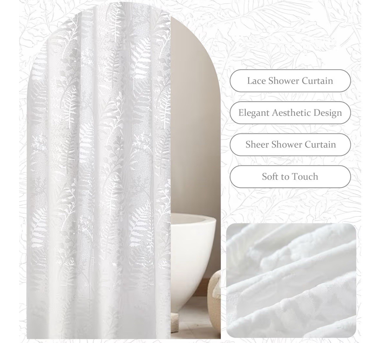 Custom Printed Bath Curtain — custom printed polyester bath curtain detail view