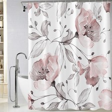 Pink White Floral Shower Curtain 72x72 Inch Waterproof Watercolor Fabric — custom printed polyester bath curtain