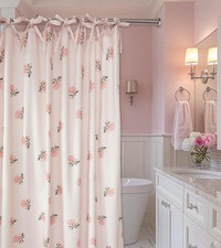 Girly Pink Floral Shower Curtain Cotton Blend 72x72 Inches Machine Wash — custom printed polyester bath curtain