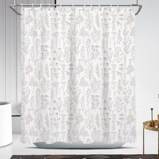 White Pink Floral Shower Curtain for Girls, 60 x 72 Inch, 12 Hooks — custom printed polyester bath curtain