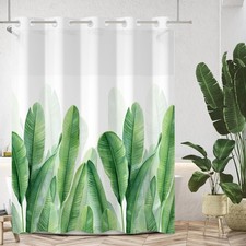 No Hook Tropical Shower Curtain with Snap in Liner Set Summer Plant Palm Leaf... — custom printed polyester bath curtain
