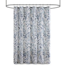 Pemberly Row Polyester Botanical Printed Shower Curtain in Blue — custom printed polyester bath curtain