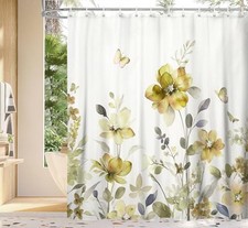 Floral Shower Curtain Lavender Floral Butterfly 70"W x 70"L (Pack of 1) Yellow — custom printed polyester bath curtain