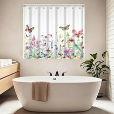 Waterproof Shower Window Curtain for Privacy, Watercolor Wildflower Small Short — custom printed polyester bath curtain
