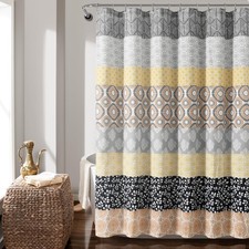 Bohemian Stripe Shower Curtain, 72" W x 72" L, Yellow & Gray - Bathroom Curta... — custom printed polyester bath curtain