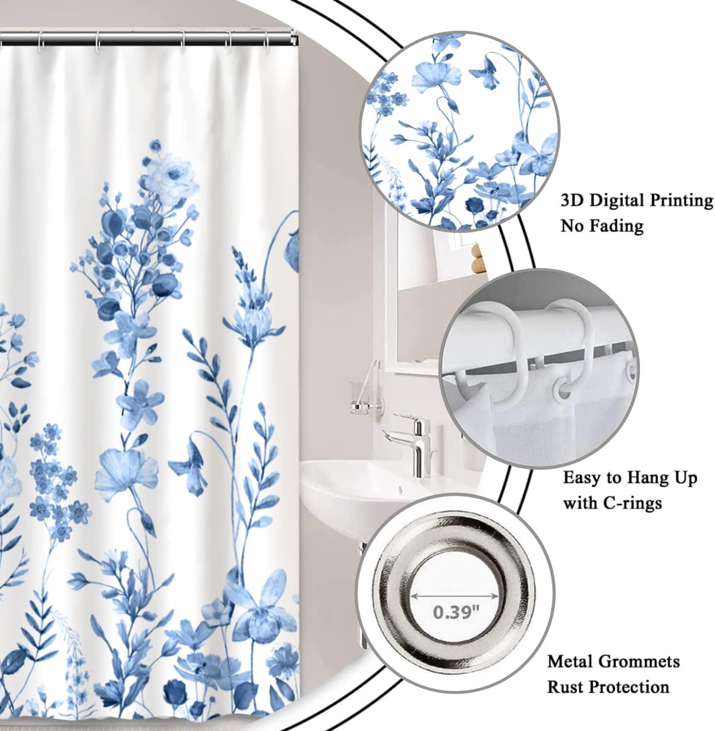 Custom Printed Bath Curtain — custom printed polyester bath curtain detail view