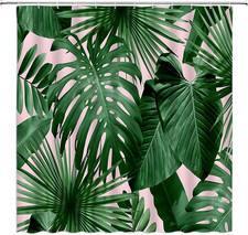 Tropical Leaves Shower Curtain Green Plant Palm Monstera Banana Leaf Botanical — custom printed polyester bath curtain