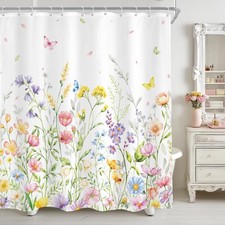 Floral Colorful Wildflowers Farmhouse Shower Curtain 72Wx72L Inch — custom printed polyester bath curtain