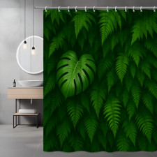 Green Tropical Shower Curtain with Leaf Design, Waterproof Fabric — custom printed polyester bath curtain