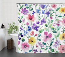 Vintage Plant Pink and Yellow Wildflower Shower Curtain Set for Bathroom Decor — custom printed polyester bath curtain