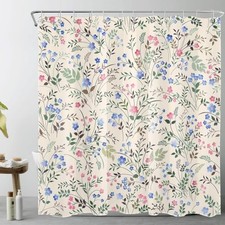 Blue and Pink Wildflower Shower Curtain for Bathroom Green Plant with Floral ... — custom printed polyester bath curtain