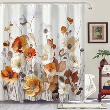 Floral Shower Curtain Sets Beige White Autumn Flower Orange Fabric Decor — custom printed polyester bath curtain