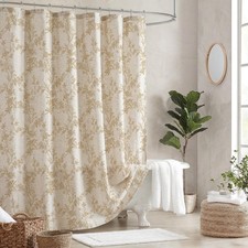 Floral Shower Curtain Beige Linen Shower Curtain Rustic Vintage Shower Curtai... — custom printed polyester bath curtain