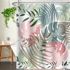 Boho Shower Curtain, Abstract Tropical Plant Leaves Waterproof Shower Curtain — custom printed polyester bath curtain