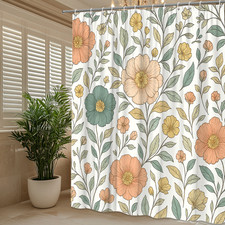 Floral Shower Curtain for Bathroom Decor - Vintage Style Fabric — custom printed polyester bath curtain