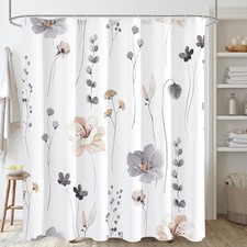 Gibelle 72x72 Modern Watercolor Floral Shower Curtain Charcoal Grey Beige Flower — custom printed polyester bath curtain