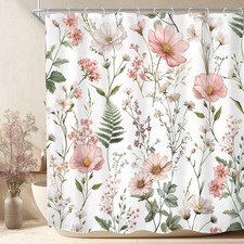 MESHELLY Pink Shower Curtain 72" x Floral 72"W x 72"L (Pack of 1), — custom printed polyester bath curtain