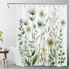 Garden Wildflower Sage Green Leaf Plant Shower Curtain Set for Bathroom Decor — custom printed polyester bath curtain