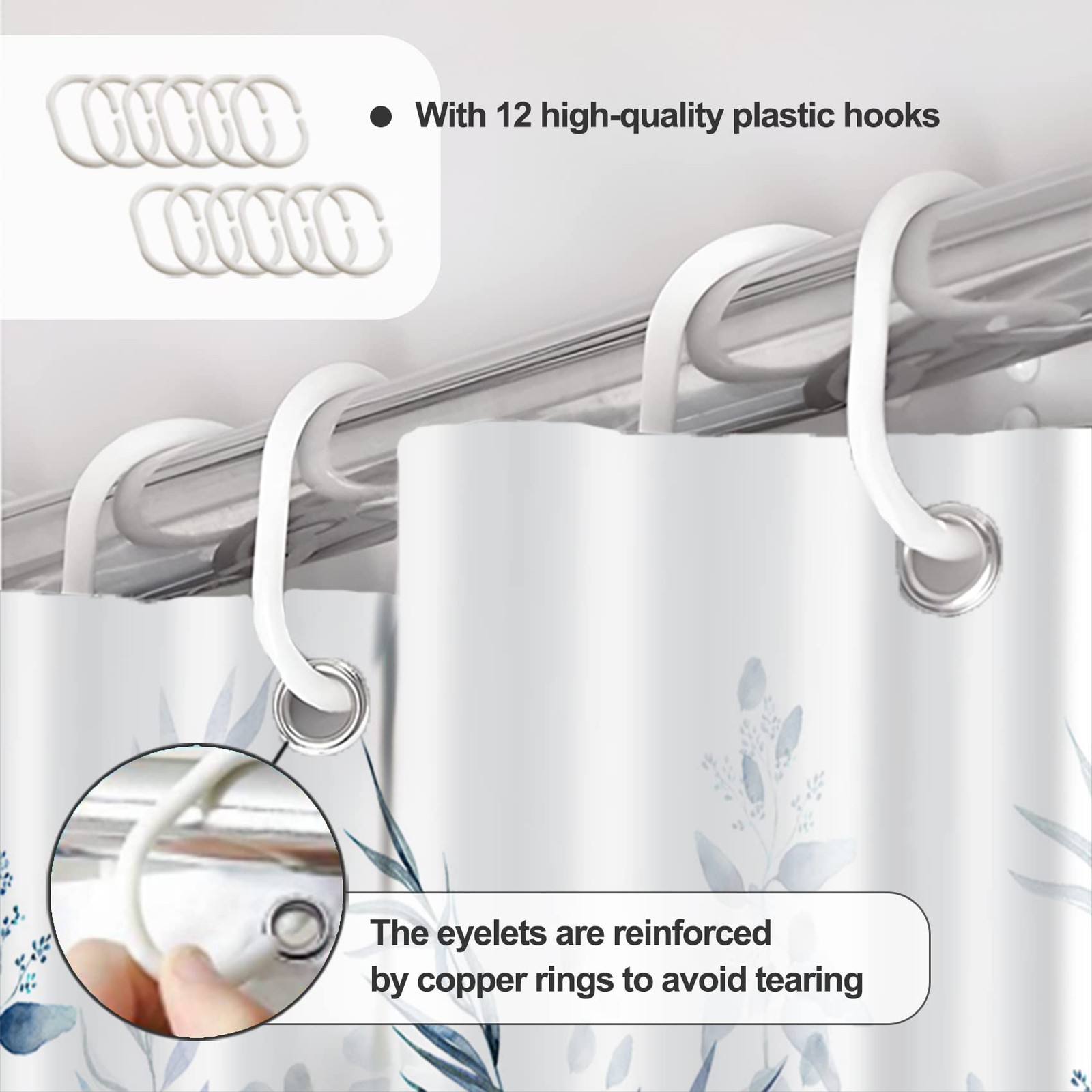 Custom Printed Bath Curtain — custom printed polyester bath curtain detail view