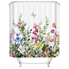 Flowers Shower Curtain Summer Boho Bathroom-Decoration with Hooks 72 Inches — custom printed polyester bath curtain
