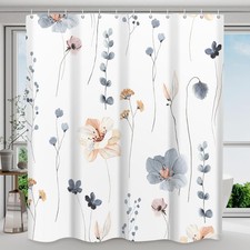 Waterproof Shower Curtain Set Watercolor Blue Beige Floral 72x72 Inch — custom printed polyester bath curtain