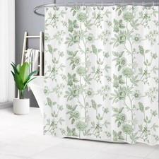 Farmhouse Botanical Leaf Green Floral Shower Curtain Set for Bathroom Decor — custom printed polyester bath curtain