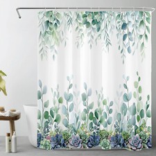 Rustic Farmhouse Botanical Green Leaves Shower Curtain Set for Bathroom Decor — custom printed polyester bath curtain