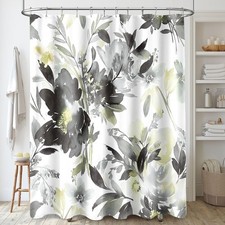 Mayzus Grey Shower Curtain Watercolor Black Floral Shower Curtain Bathroom — custom printed polyester bath curtain