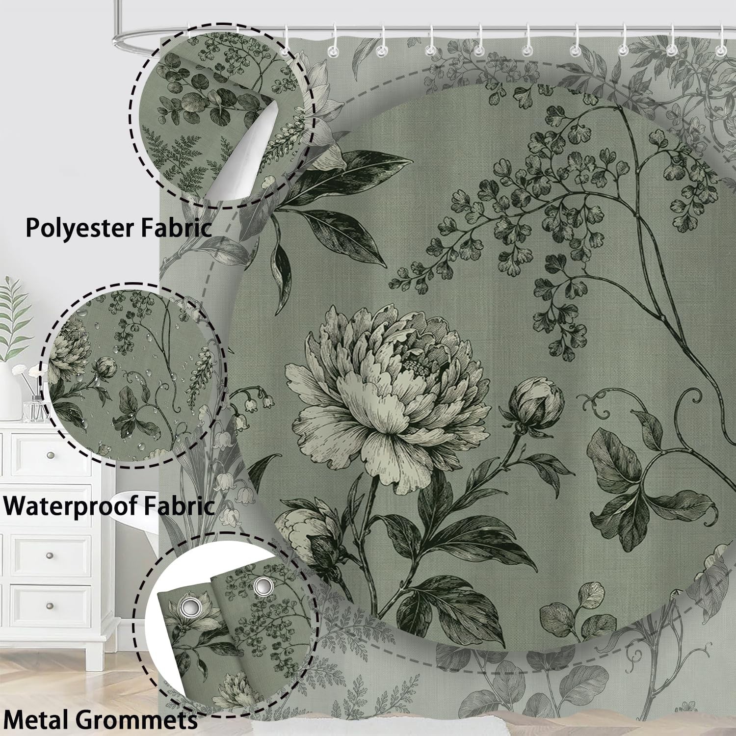 Custom Printed Bath Curtain — custom printed polyester bath curtain detail view